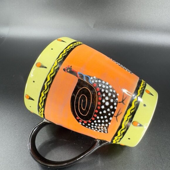 Vintage Ceramic Coffee Mug Cup Folk Art Style Textured Bird Mug Cup With Dots - Picture 7 of 13